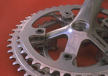 Photo of quad chainwheels for tandem crankset (25 KB JPEG)